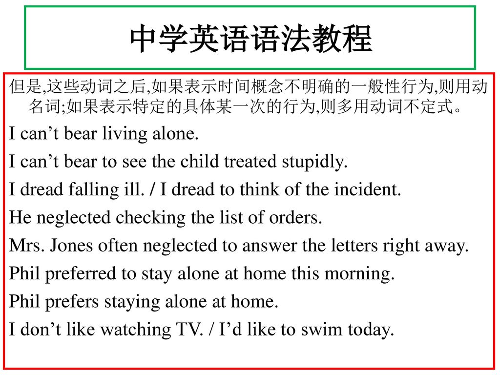 中学英语语法教程 I can’t bear living alone.