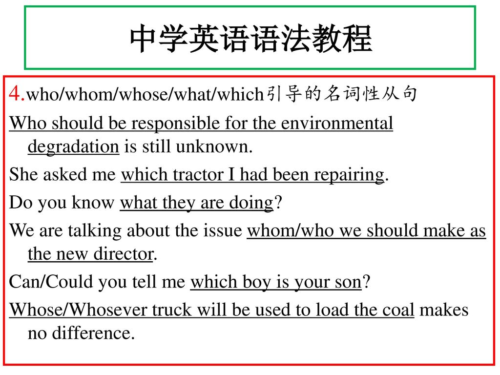 中学英语语法教程 4.who/whom/whose/what/which引导的名词性从句