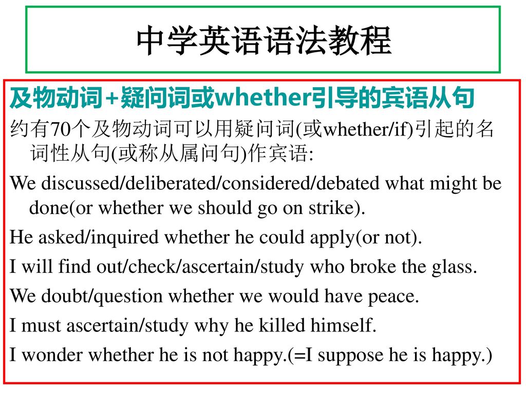 中学英语语法教程 及物动词+疑问词或whether引导的宾语从句