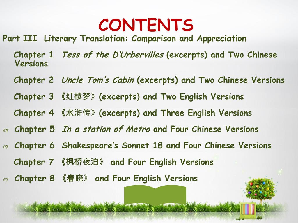 CONTENTS Part III Literary Translation: Comparison and Appreciation