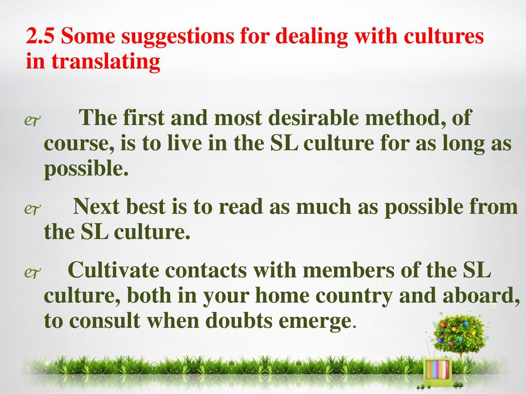 2.5 Some suggestions for dealing with cultures in translating