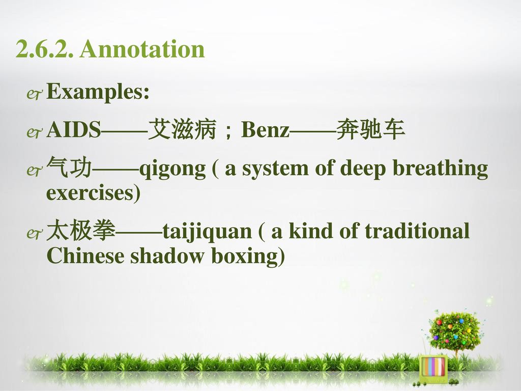 Annotation Examples: AIDS——艾滋病；Benz——奔驰车