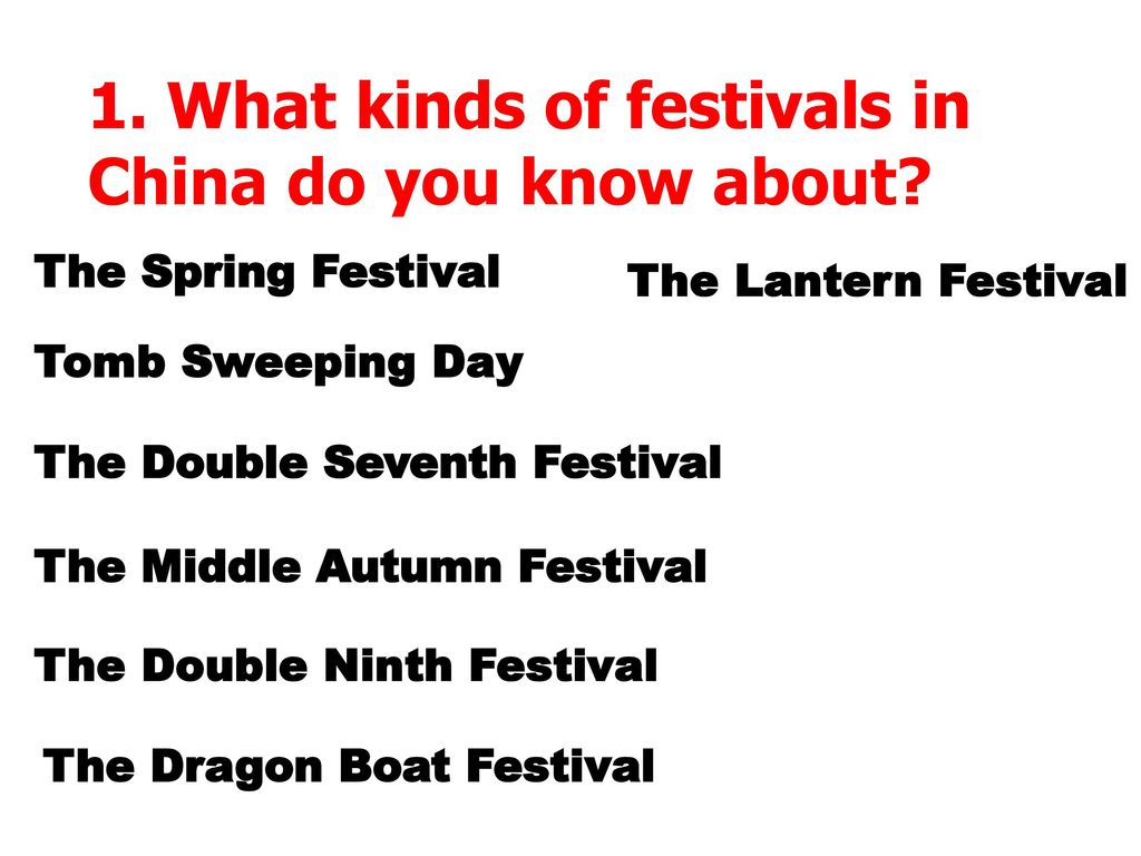 1. What kinds of festivals in China do you know about