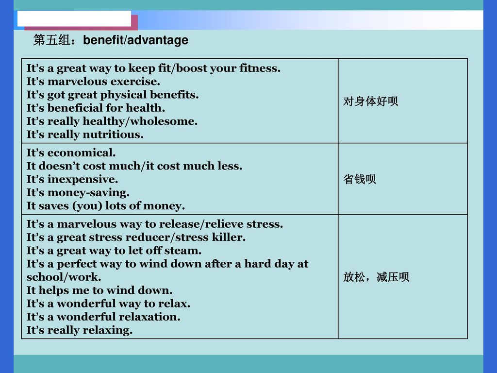 第五组：benefit/advantage