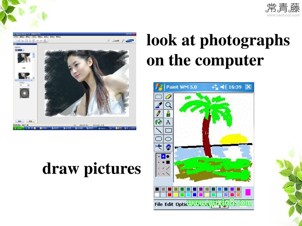 look at photographs on the computer draw pictures