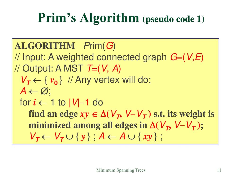 Prim’s Algorithm (pseudo code 1)