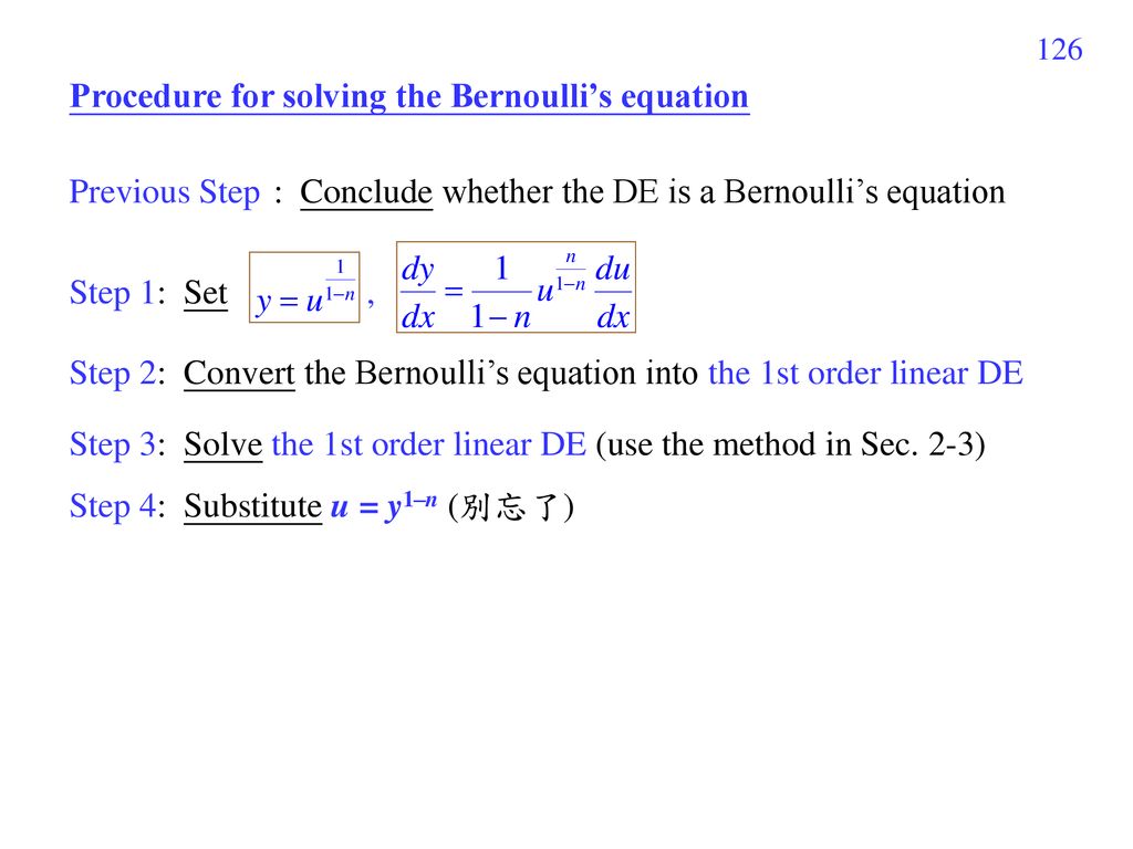 Procedure for solving the Bernoulli’s equation