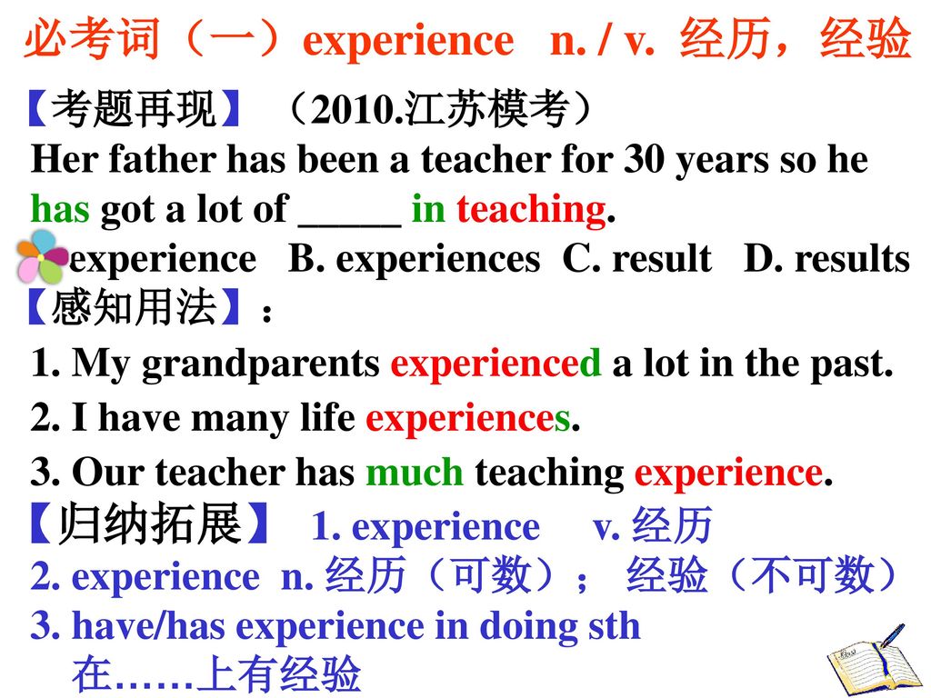 必考词（一）experience n. / v. 经历，经验