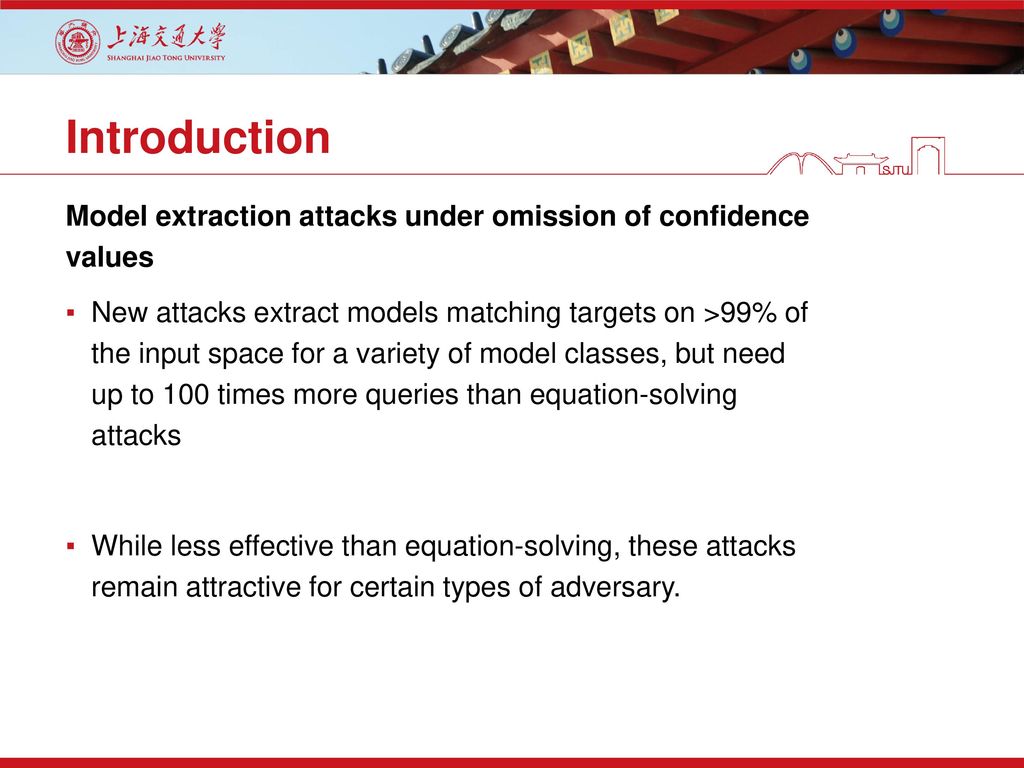 Introduction Model extraction attacks under omission of confidence values.