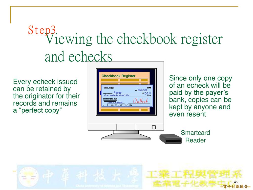 Viewing the checkbook register and echecks