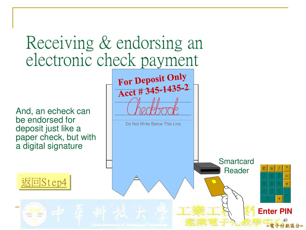 Receiving & endorsing an electronic check payment