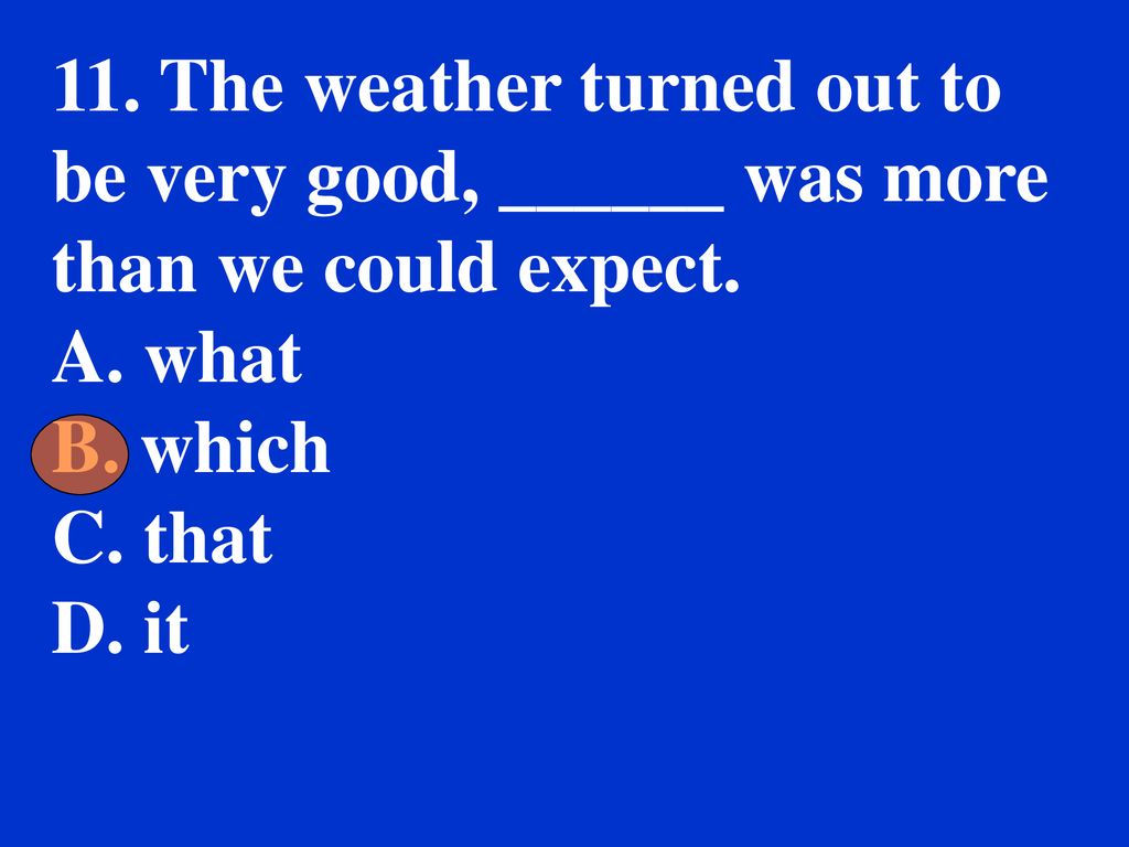 11. The weather turned out to be very good, ______ was more than we could expect.