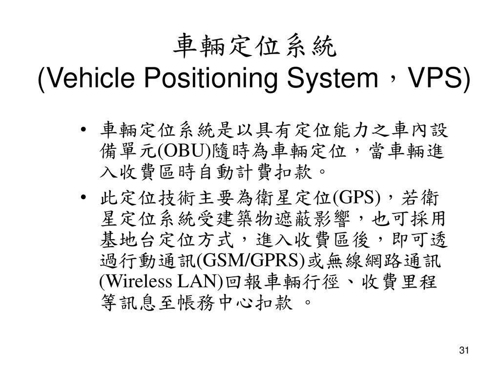 車輛定位系統 (Vehicle Positioning System，VPS)