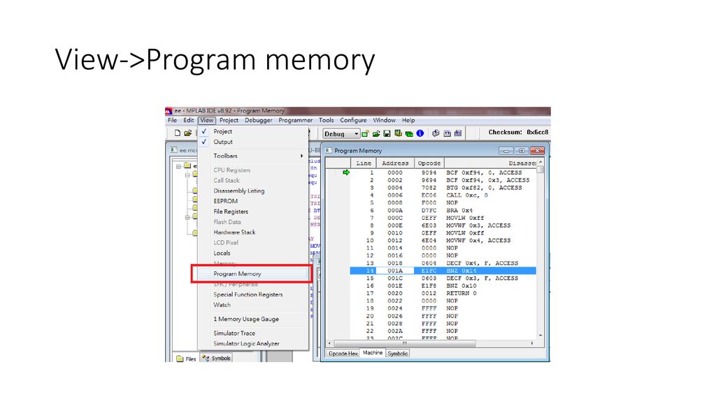 View->Program memory