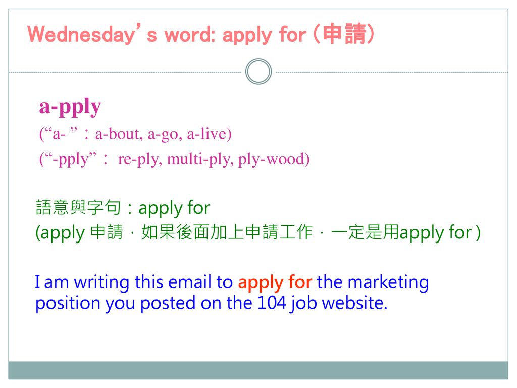 Wednesday’s word: apply for (申請)