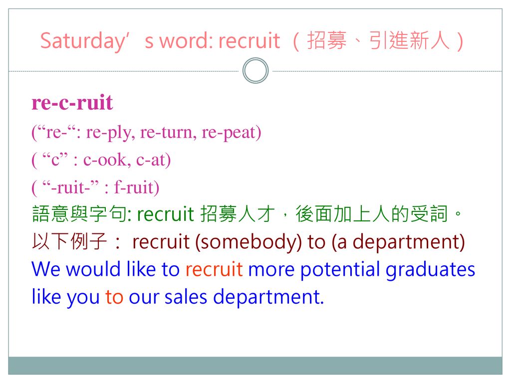 Saturday’s word: recruit （招募、引進新人）