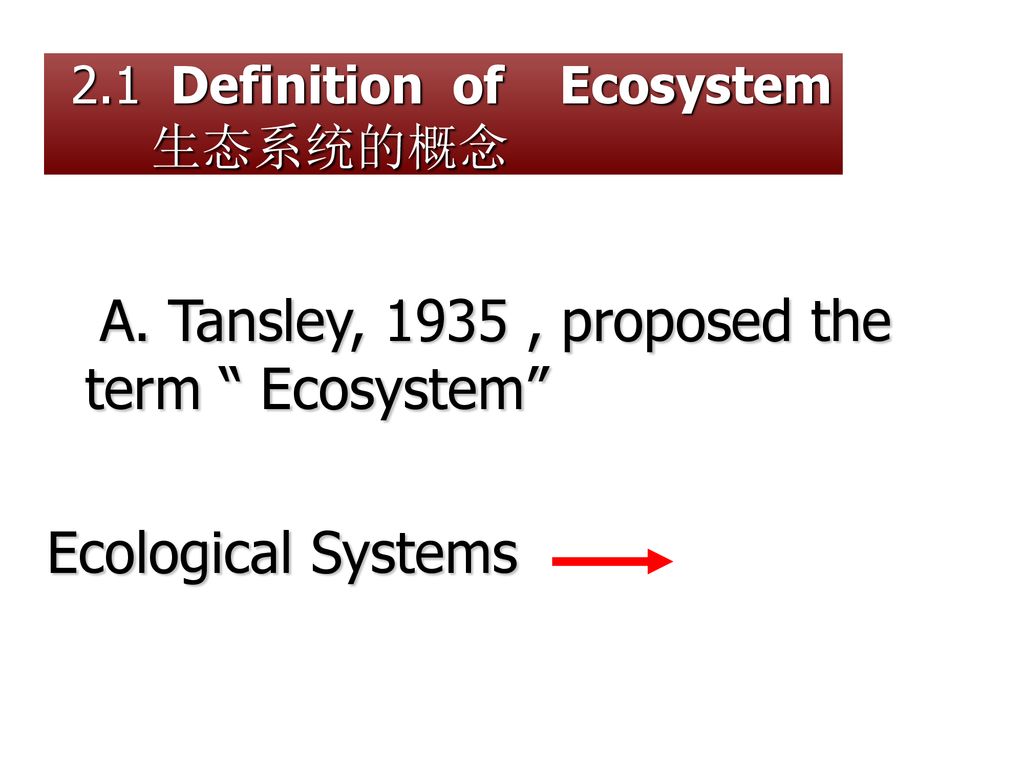 A. Tansley, 1935 , proposed the term Ecosystem