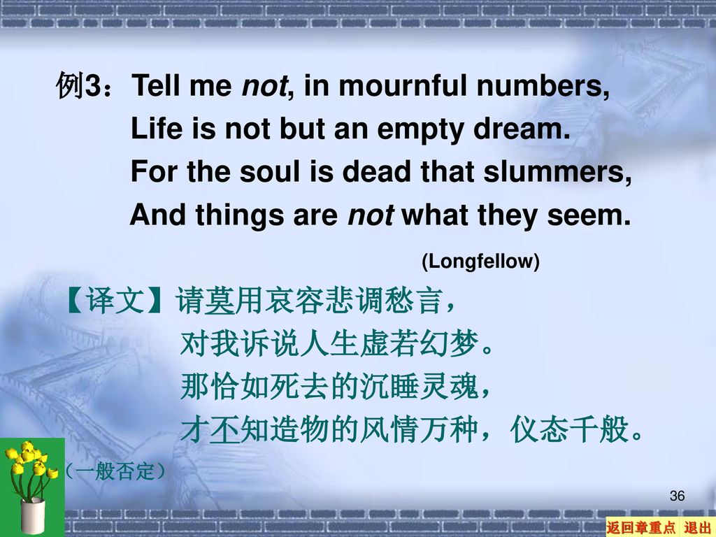 例3：Tell me not, in mournful numbers,