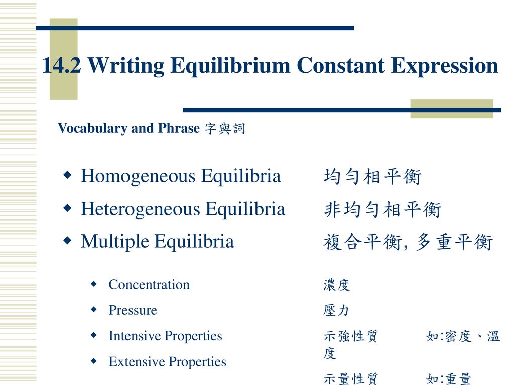 14.2 Writing Equilibrium Constant Expression