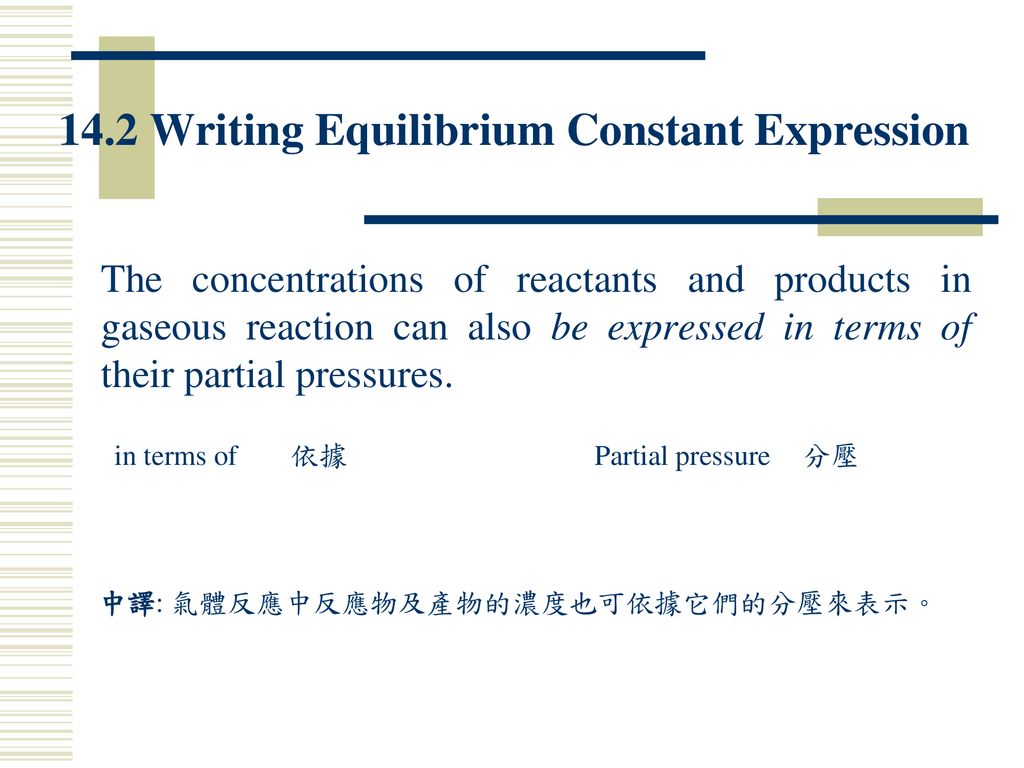 14.2 Writing Equilibrium Constant Expression