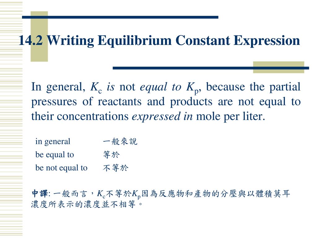 14.2 Writing Equilibrium Constant Expression