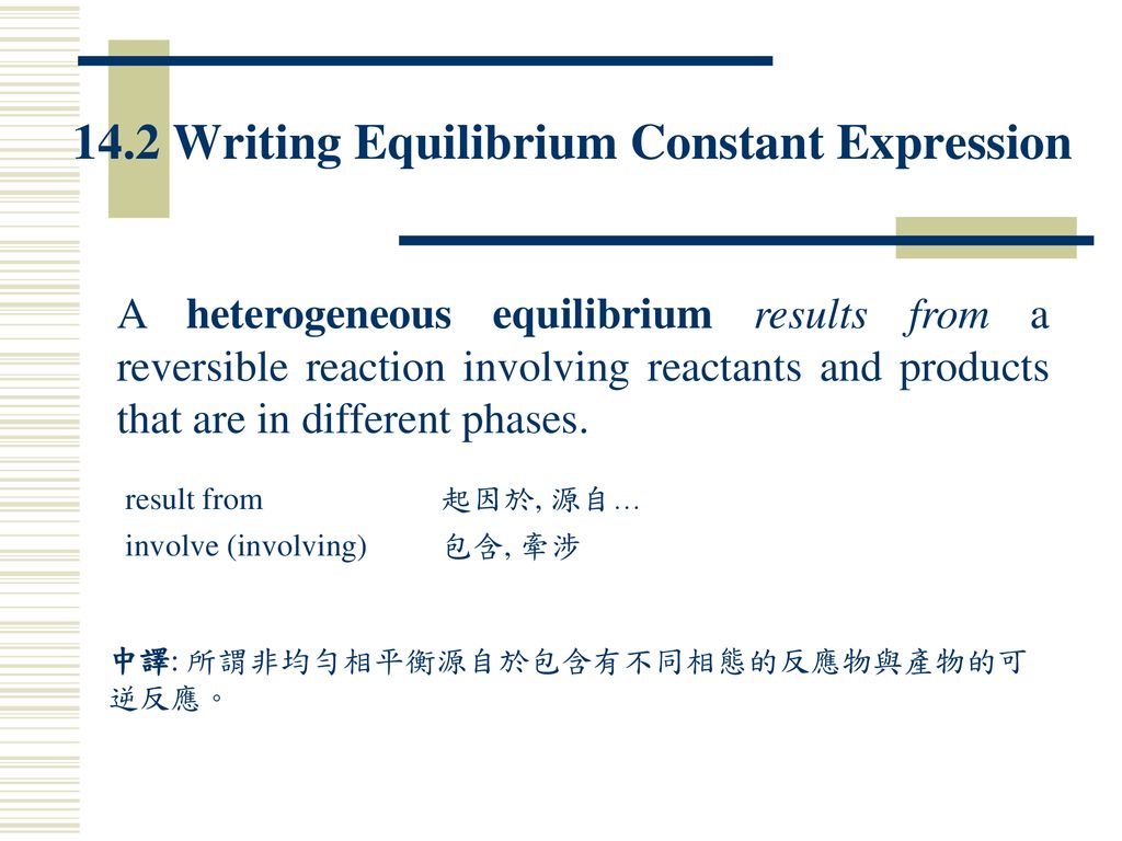 14.2 Writing Equilibrium Constant Expression