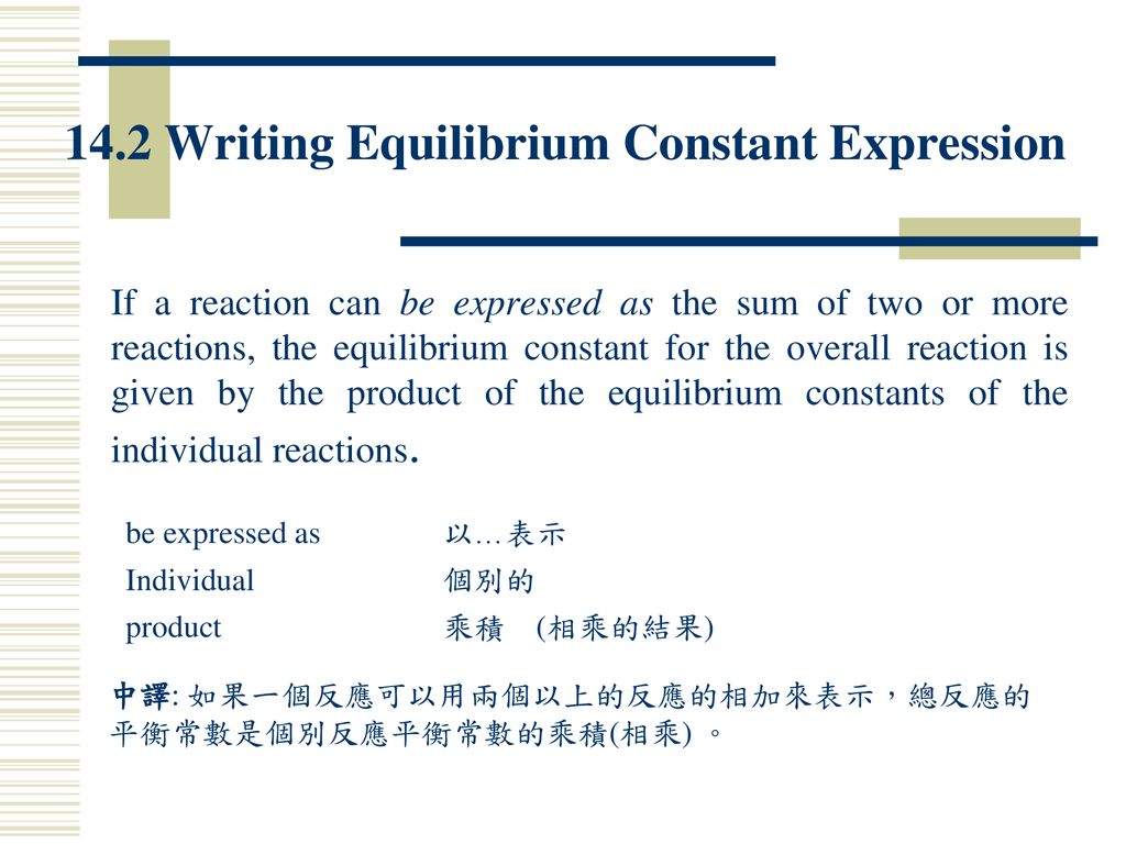 14.2 Writing Equilibrium Constant Expression