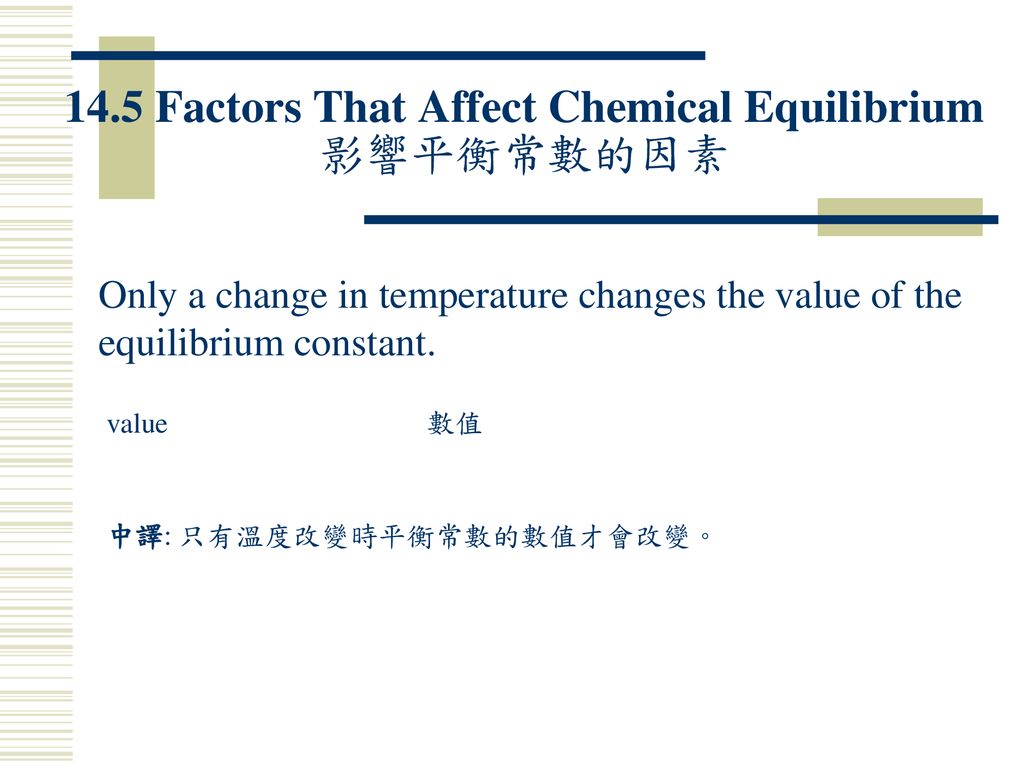 14.5 Factors That Affect Chemical Equilibrium 影響平衡常數的因素