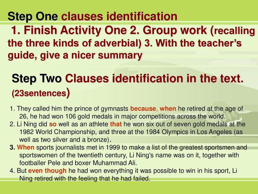 Step Two Clauses identification in the text. (23sentences)