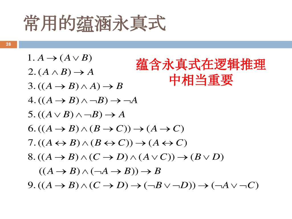 常用的蕴涵永真式 蕴含永真式在逻辑推理 中相当重要