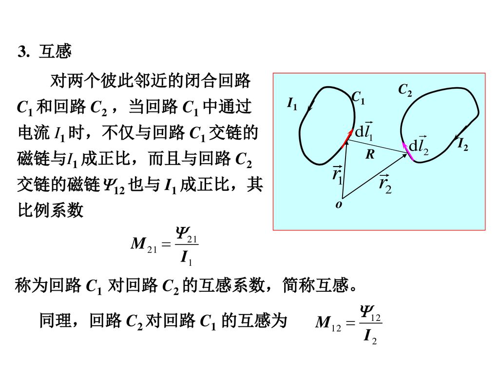 称为回路 C1 对回路 C2 的互感系数，简称互感。