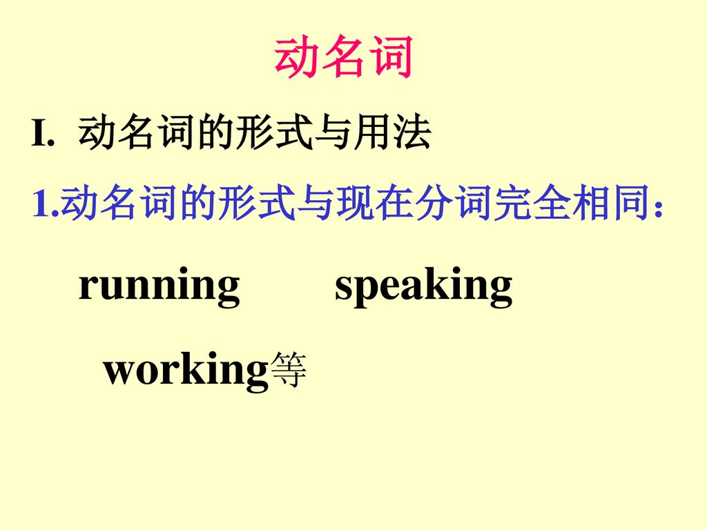 动名词动名词的形式与用法1 动名词的形式与现在分词完全相同 Running Speaking Working等 Ppt Download