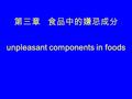 第三章 食品中的嫌忌成分 unpleasant components in foods. 教学重点：天然植物性毒素的特性；黄曲霉毒 素的特性；食品加工过程产生的有害成分。 教学难点：由于学生实际体会较少，可能会一 定程度上影响理解。