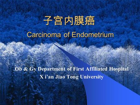 子宫内膜癌 Carcinoma of Endometrium Ob & Gy Department of First Affiliated Hospital X i’an Jiao Tong University.