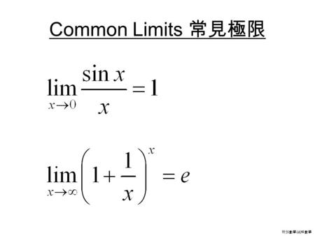 附加數學 / 純粹數學 Common Limits 常見極限. 附加數學 / 純粹數學 Derivatives of Functions 函數的導數.
