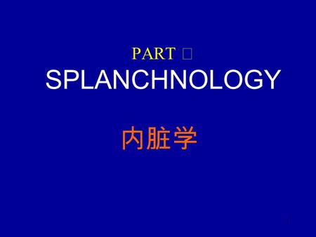1 PART Ⅱ SPLANCHNOLOGY 内脏学. 2 Chapter 1 General description 总 论 Splanchnology includes alimentary system 消化系统, respiratory system 呼吸系统, urinary system.