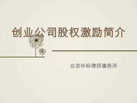 创业公司股权激励简介 北京华标律师事务所. 目录 引 言 股权激励简介 我们的建议 案例.