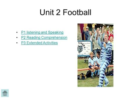 Unit 2 Football P1 listening and Speaking P2 Reading Comprehension P3 Extended Activities.
