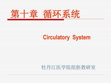 第十章 循环系统 Circulatory System 牡丹江医学院组胚教研室