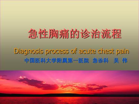 急性胸痛的诊治流程 Diagnosis process of acute chest pain 中国医科大学附属第一医院 急诊科 吴 伟