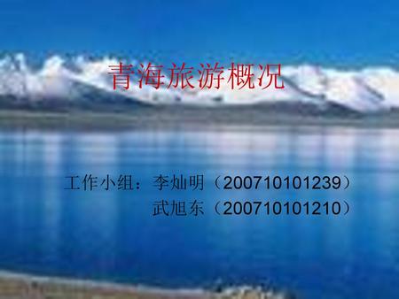 青海旅游概况 工作小组：李灿明（200710101239） 武旭东（200710101210）.