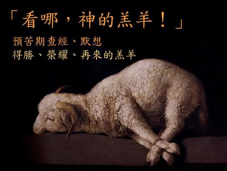 「看哪，神的羔羊！」 預苦期查經、默想 得勝、榮耀、再來的羔羊.