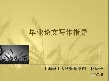 毕业论文写作指导 上海理工大学管理学院 杨坚争 2007.5.