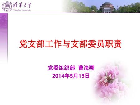 党支部工作与支部委员职责 党委组织部 曹海翔 2014年5月15日.