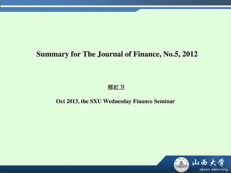 Summary for The Journal of Finance, No