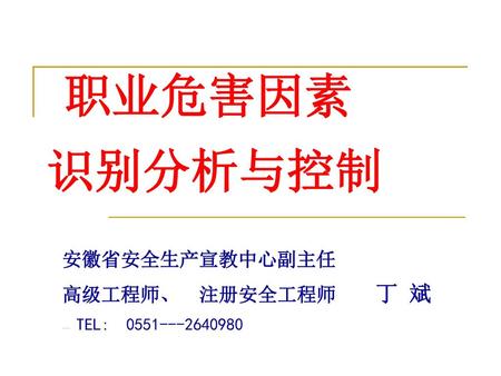 安徽省安全生产宣教中心副主任 高级工程师、 注册安全工程师 丁 斌 --- TEL:
