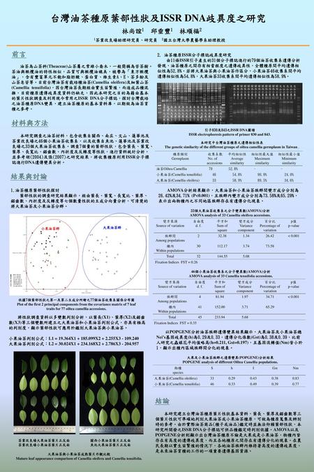 台灣油茶種原葉部性狀及ISSR DNA歧異度之研究
