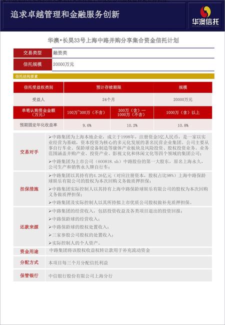 华澳•长昊33号上海中路并购分享集合资金信托计划