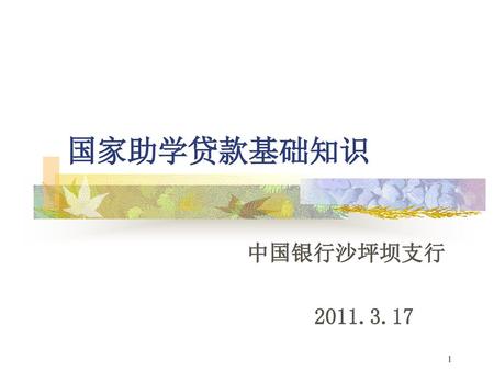 国家助学贷款基础知识 中国银行沙坪坝支行 2011.3.17.