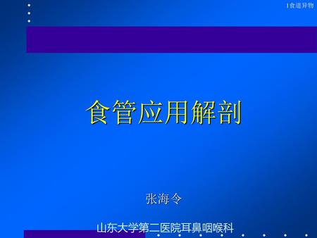 食管应用解剖 张海令 山东大学第二医院耳鼻咽喉科.